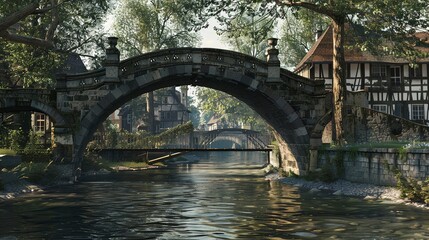 Fototapeta premium A photo of a charming bridge crossing a river.