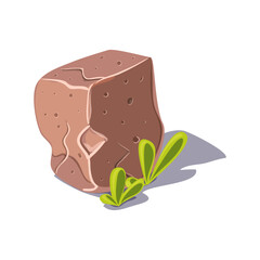 Stylized Textured Stone Block with Green Sprouts An Earthy Digital Asset for Games and Nature Designs