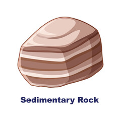 Isolated cartoon illustration of a layered sedimentary rock specimen for geological education purposes