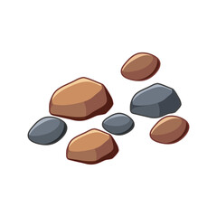 Collection of natural decorative stones and pebbles, scattered for landscaping, gardening, or abstract design elements in an outdoor setting