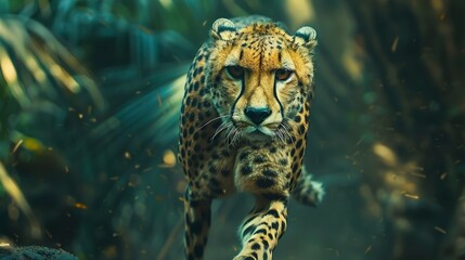 A photo of a cheetah mid-hunt with focused eye