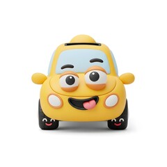 Adorable Yellow Toy Car with Googly Eyes and Tongue Sticking Out