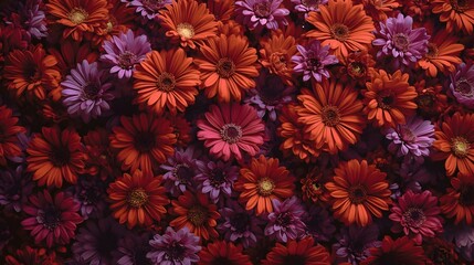 Colourful blooming flowers in red and purple 