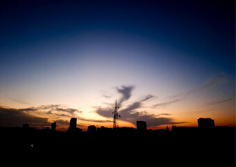 Dramatic Sunset Sky with Silhouette Landscape