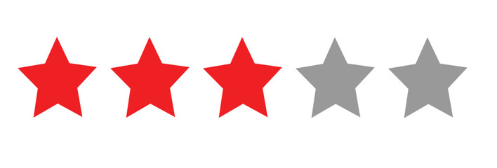 Three Star Rating Vector – Red and Gray Five-Star Review Icon Representing Average or Mediocre Feedback