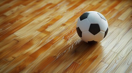 A photo of a football on a wooden gym floor.