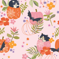 Cute halloween cartoon seamless pattern