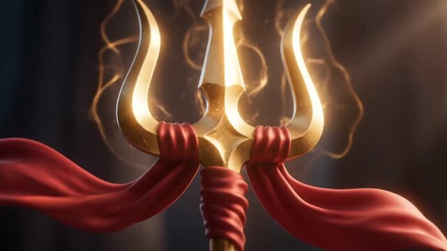 majestic golden trishula divine hindu symbol
