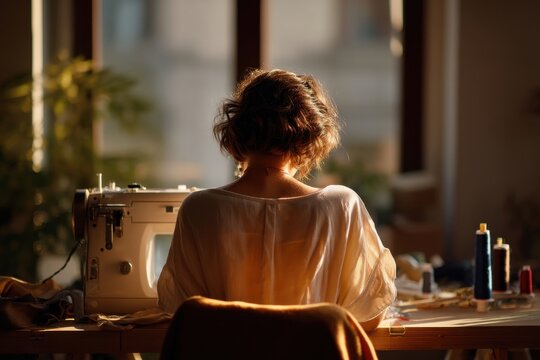 Seated Person Sewing Machine Quiet Workspace
