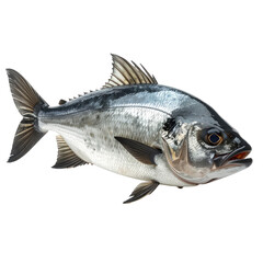 Fototapeta premium Silver fish, isolated, detailed scales, dark fins, open mouth