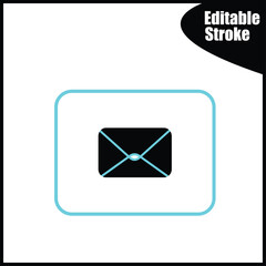 Trending editable stroke email or message envelope icon with a solid black fill, highlighted by a vibrant aqua rounded square frame. Excellent for futuristic and tech UI UX design.