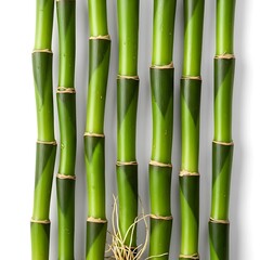 Fototapeta premium Close-up of Fresh Green Bamboo Stalks on White Background.