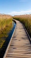 Boardwalk Through Marshland - A Serene Nature Walk.