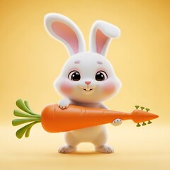 Adorable bunny holding a giant carrot smiles sweetly, perfect for Easter promotions, children's stories, and springtime celebrations in delightful charm