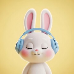 Adorable bunny listening to music with headphones for children's content and Easter promotions, creating a sense of joy and cuteness for various applications