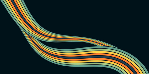 Retrofuturism poster design in trendy retro line style. Modern art poster retro vintage style 70s stripes background template lines shapes vector design.