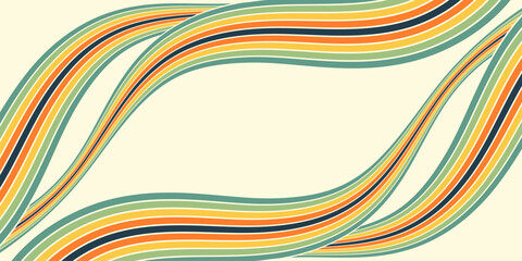 Retrofuturism poster design in trendy retro line style. Modern art poster retro vintage style 70s stripes background template lines shapes vector design.