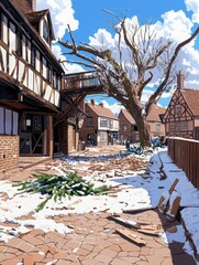 Post-Christmas Snowy Day in a Quaint Village