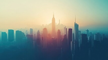 Misty Sunrise over NYC Skyline