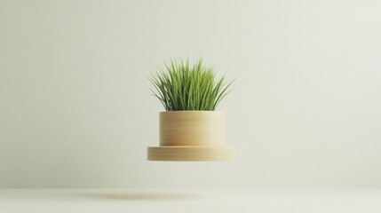 Floating Wooden Planter with Grass