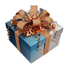 Gift box with golden bow and 2016 numbers isolated on transparent background