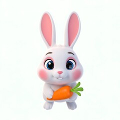 Adorable bunny smiles, holding a bright carrot for Easter celebrations, perfect for springtime designs and children's content with a touch of cute charm