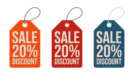 Exciting 20% off sale tags in multiple vibrant colors for promotions