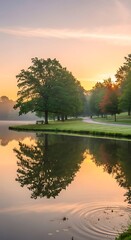 Serene Lake Reflection at Dawn - A Tranquil Nature Scene.