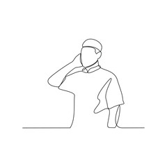 One continuous line drawing of adhan activity vector design illustration. Adhan theme design concept in simple linear continuous line. Great design vector for islamic pray calling purpose.