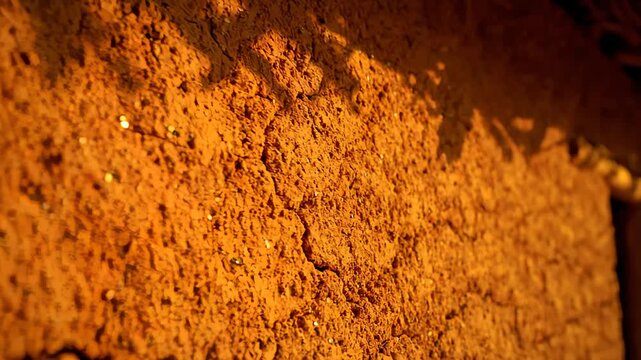 Close Up of Mud Wall, Rural Construction, Warm Lighting