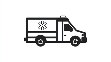 Simple black and white ambulance illustration