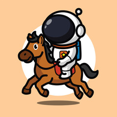 Cute Astronaut Riding Horse Illustration for Space Cartoon Character and Adventure Concept