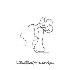 One continuous line drawing of International Women's Day vector illustration. International Women's Day theme design concept in simple linear continuous line. Social campaign and public purpose.