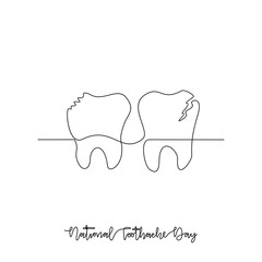 One continuous line drawing of National Toothache Day vector illustration. National Toothache Day theme design concept in simple linear continuous line. Great for healthcare and medical campaign.