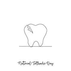 One continuous line drawing of National Toothache Day vector illustration. National Toothache Day theme design concept in simple linear continuous line. Great for healthcare and medical campaign.