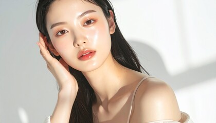 上品なキャミソール姿の日本人女性ポートレート