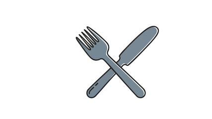Illustration of a fork and knife crossed, representing dining and eating utensils.