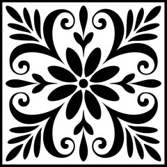 Floral Tile Vector – Ornamental Black & White Pattern | Decorative Stencil Design
