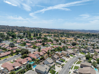 Aerial view of of house in Yucaipa city, in San Bernardino County, California, United States. High quality photo