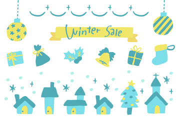 かわいい手描き風クリスマス冬のセールバナーイラスト