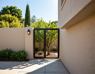 Serene Modern Garden with Textured Wall and Foliage