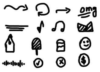 Obraz premium Grunge Elements Doodles on Transparent Background, Abstract Hand-Drawn Sketch Design Set