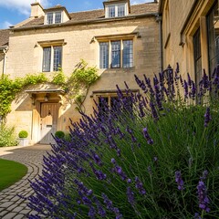 Charming Cotswold Stone House with Lavender Garden in England.
