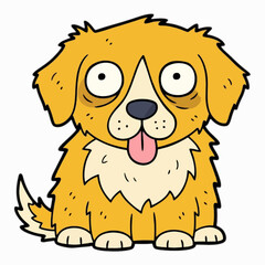 Cartoon golden retriever, kid book illustration, isolated on white background.