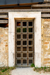 Aerial panoramic view about castle of Rezi, Hungarian name is Rezi var. This outstanding tourist attraction of Rezi built in the 1300s, which stands on the dolomite ridge of Meleg-mountain.