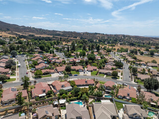 Aerial view of of house in Yucaipa city, in San Bernardino County, California, United States. High quality photo