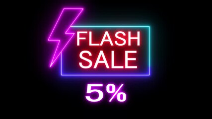 Neon flash sale design with 5% off discount offer, perfect for advertising campaigns, online promotions, and social media marketing to attract customers - Powered by Adobe