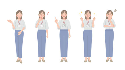 女性社員の様々なポーズのイラストセット