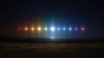 A stunning night sky displays a spectrum of colors, showcasing various stars aligned in a captivating arrangement against a dark backdrop.