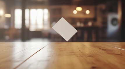 Wooden table in a cafe.  Blurred interior with daylight